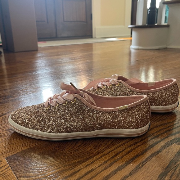 Kate Spade Keds Rose Gold Glitter Lace Up Shoes Sneakers Size 7 - Picture 6 of 10